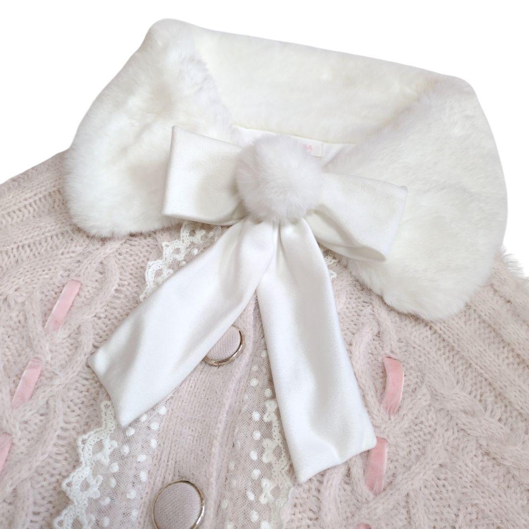 LIZ LISA/リズリサ ポンポン ファーポンチョ リボン ピンク