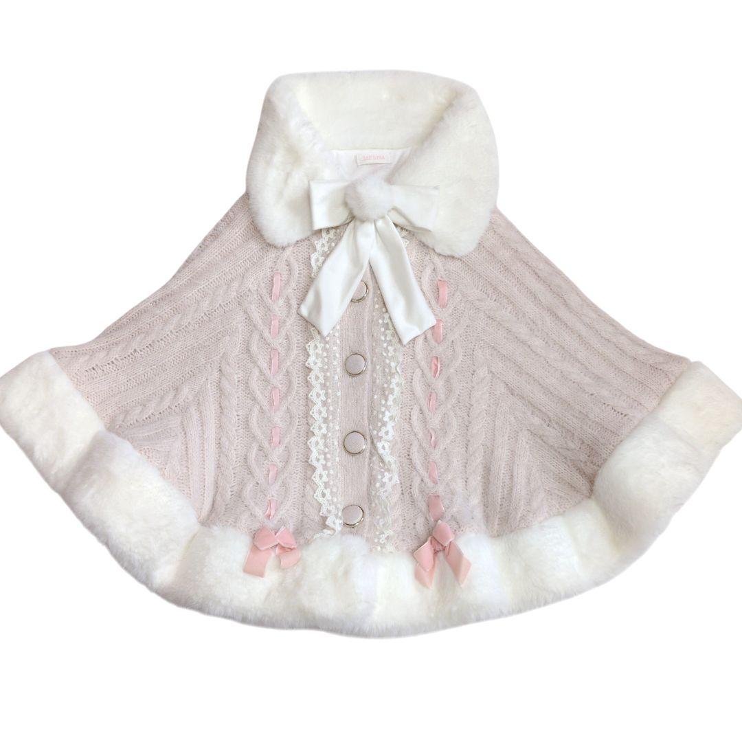 LIZ LISA/リズリサ ポンポン ファーポンチョ リボン ピンク
