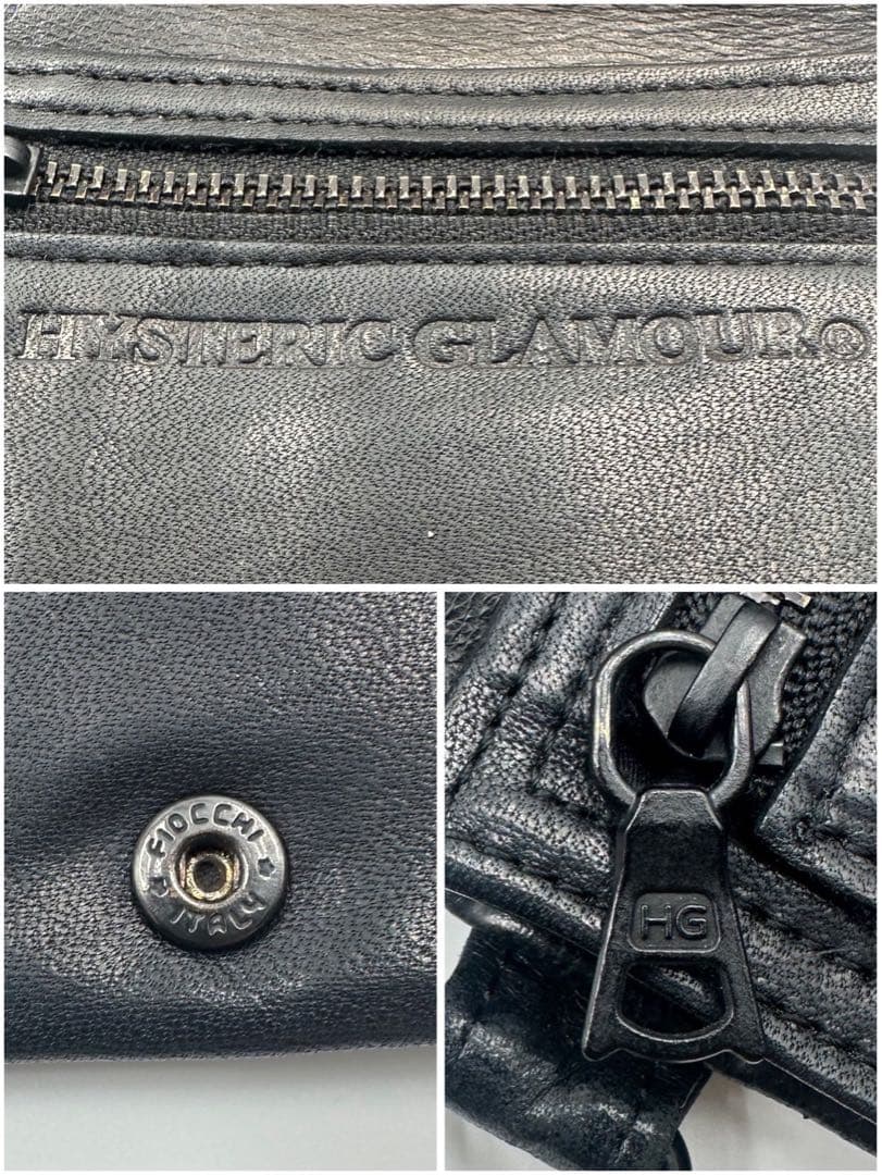 HYSTERIC GLAMOUR 二つ折り財布 エンボス Dリング レザー 黒