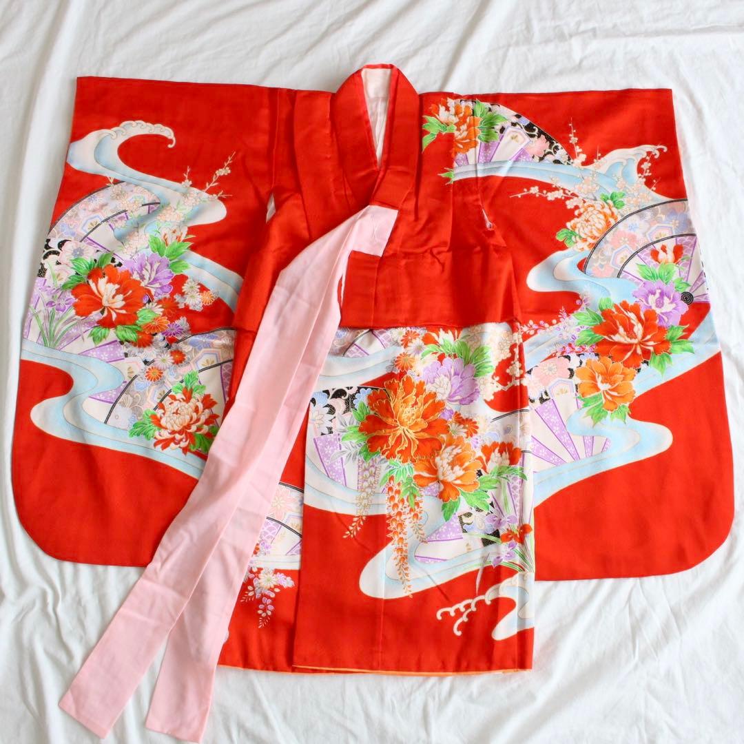 七五三 7歳 女の子 子供 赤 着物 帯 セット