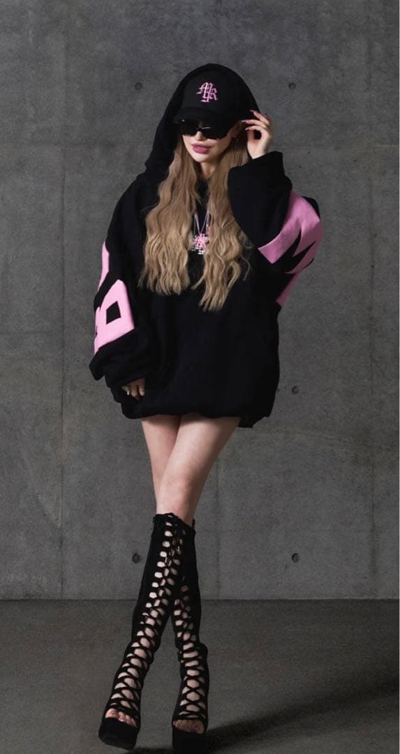 MIRROR9☆ミラーナイン☆アイコンフーディ☆ブラックピンク☆ML☆