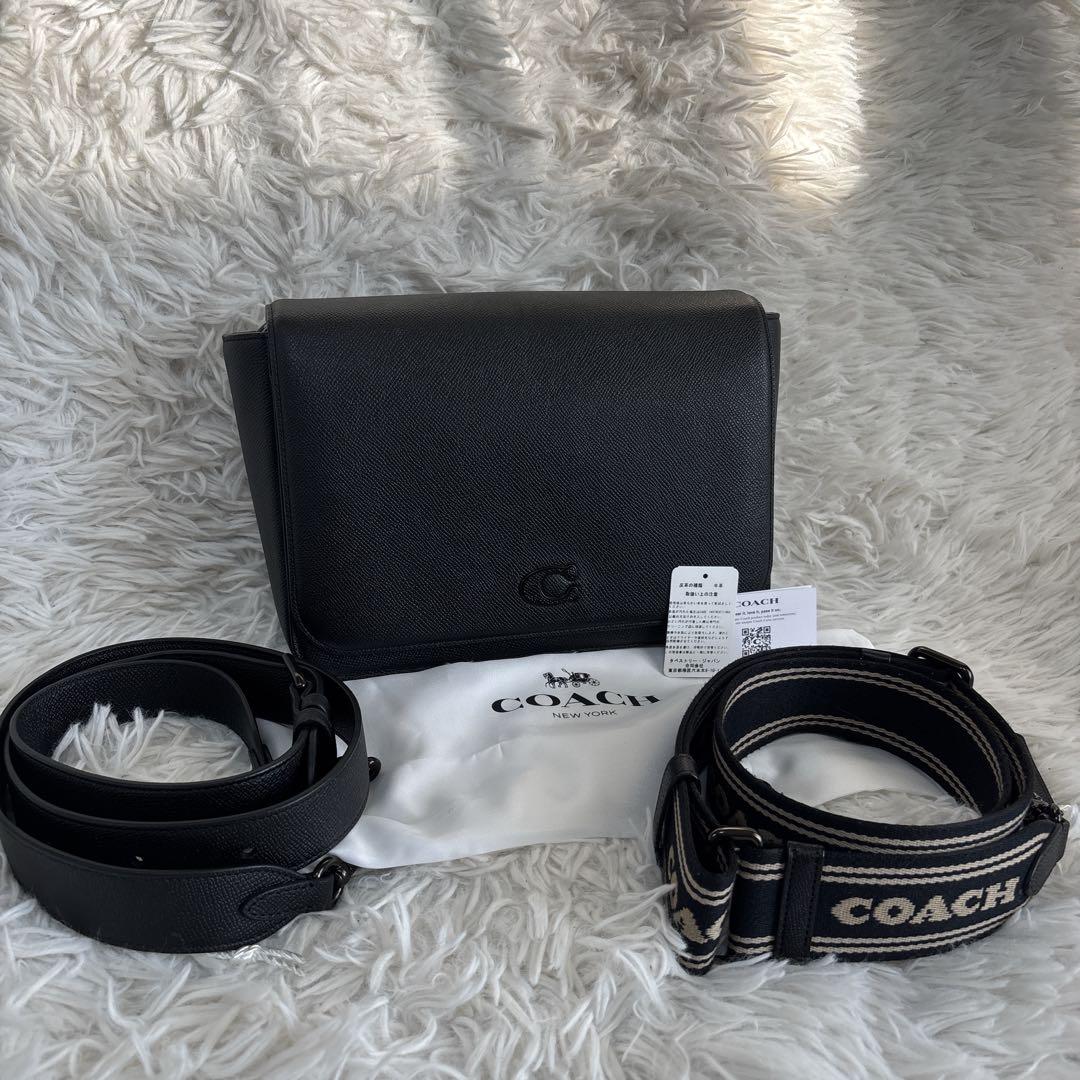 【極美品】コーチ　ショルダーバッグ　レザー　ST付　ブラック　大人気