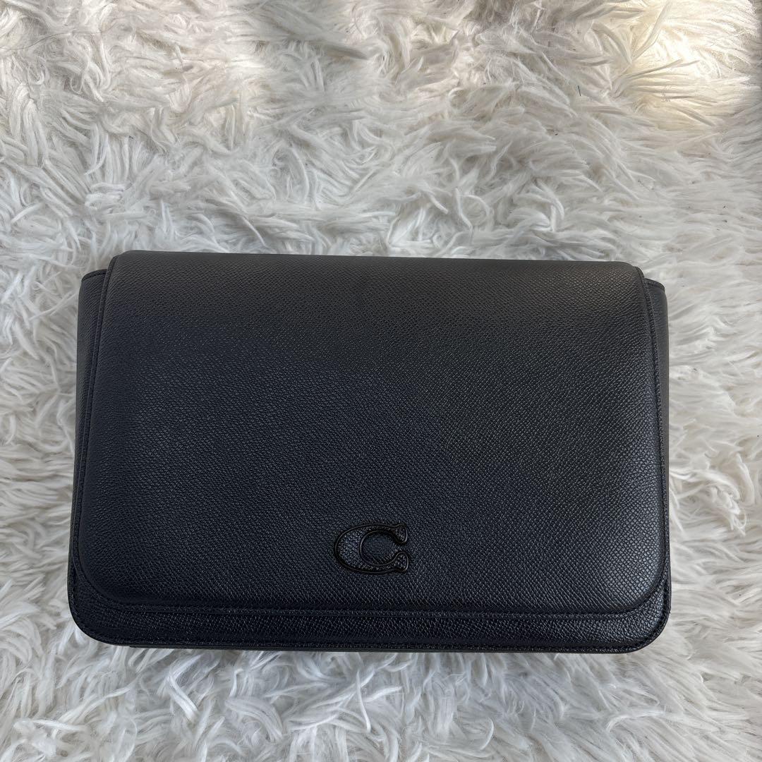 【極美品】コーチ　ショルダーバッグ　レザー　ST付　ブラック　大人気