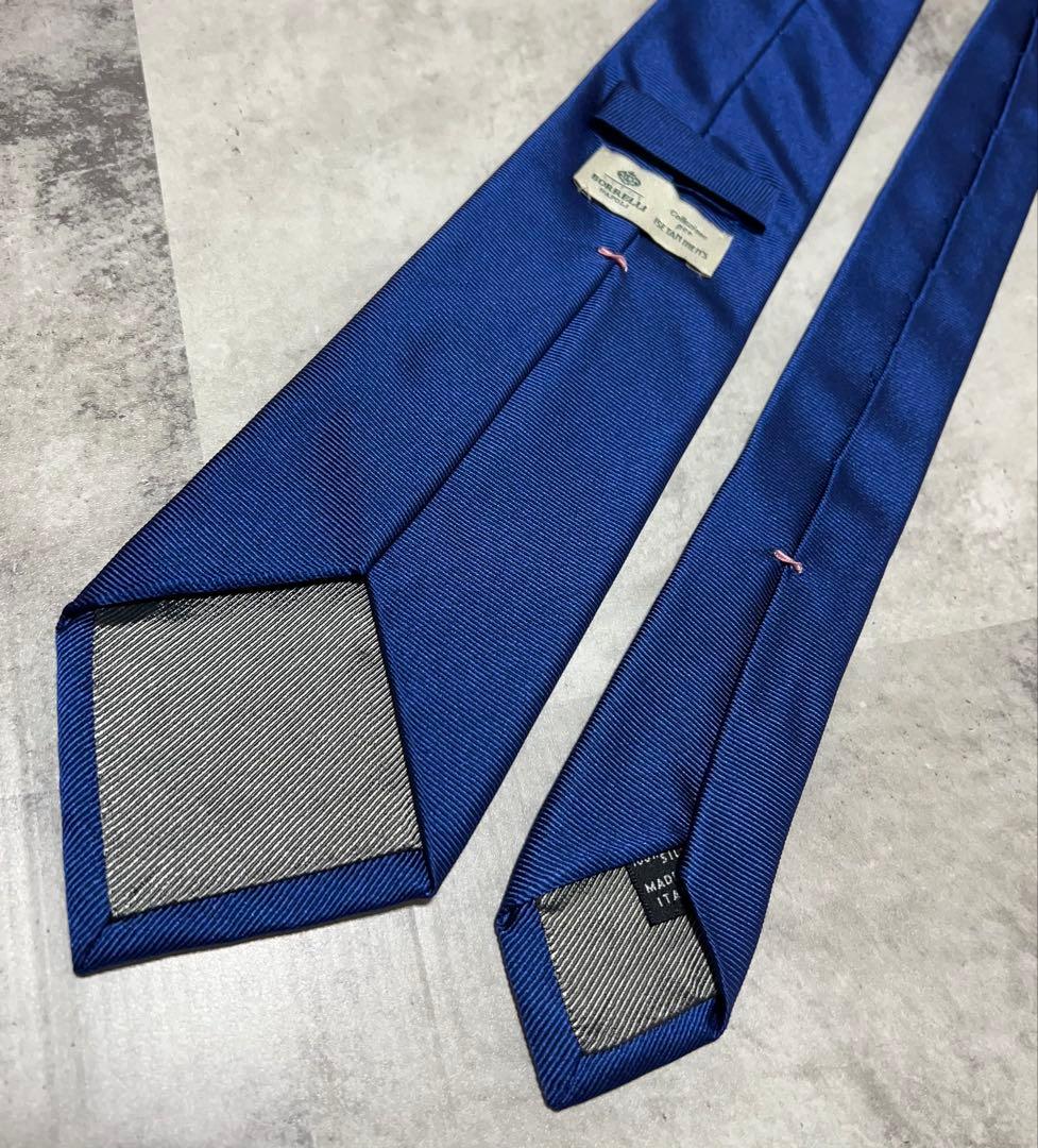 LUIGI BORRELLI ネクタイ ソリッド ブルー 光沢