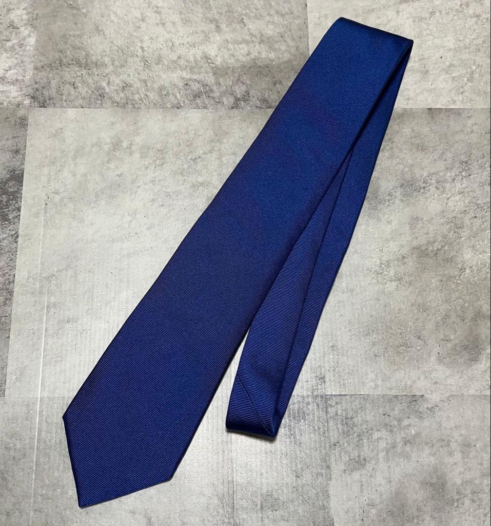 LUIGI BORRELLI ネクタイ ソリッド ブルー 光沢