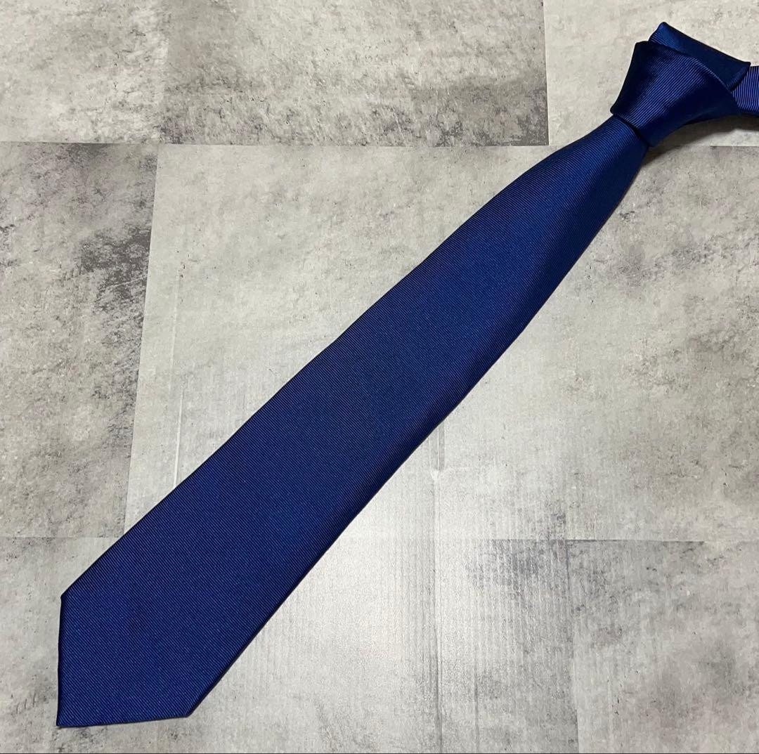 LUIGI BORRELLI ネクタイ ソリッド ブルー 光沢