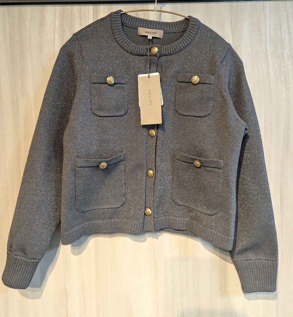 【新品未使用品】ジャスグリッティー　キラキラニットジャケット　グレー　S