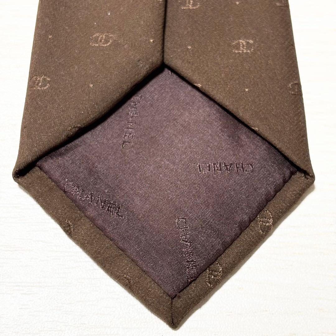 CHANEL シャネル ココマーク CC ブラウン シルク 無地 ネクタイ 美品