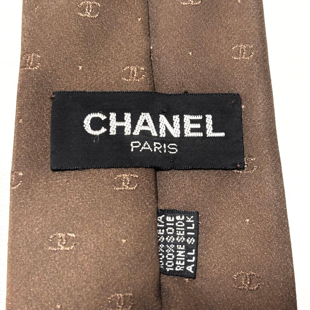 CHANEL シャネル ココマーク CC ブラウン シルク 無地 ネクタイ 美品