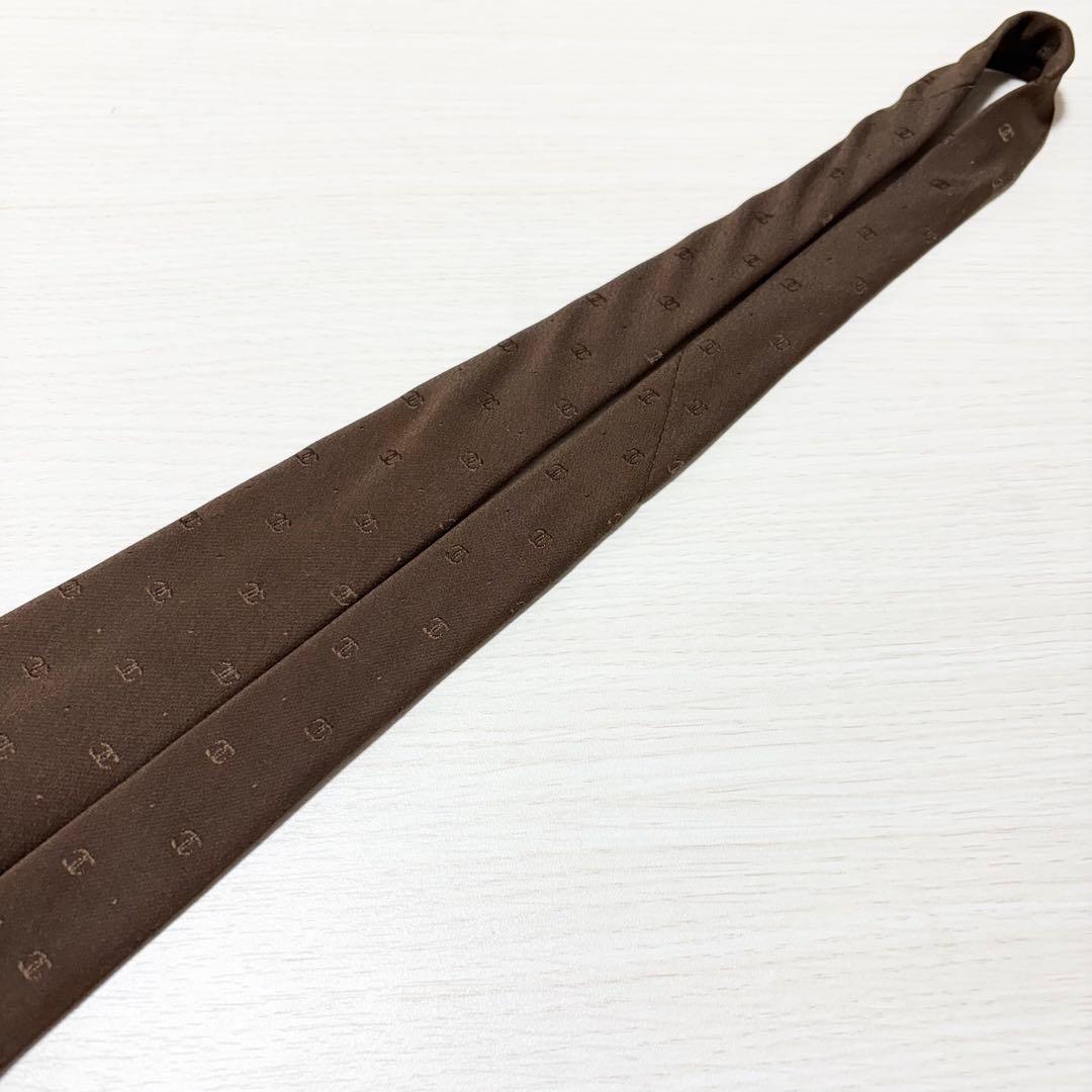 CHANEL シャネル ココマーク CC ブラウン シルク 無地 ネクタイ 美品