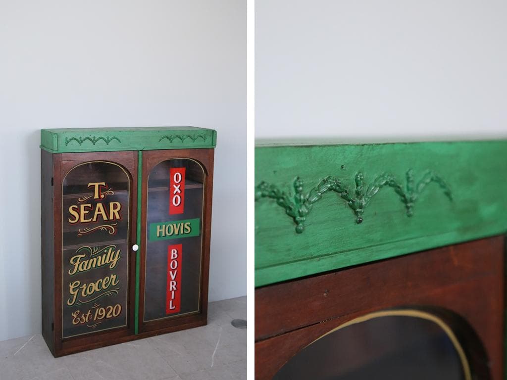 英国アンティーク英字入りディスプレイキャビネット/木製食器棚/本棚(88-148