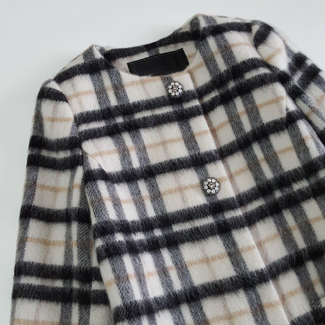 美品 TO BE CHIC MANTECO シャギーチェック ノーカラーコート