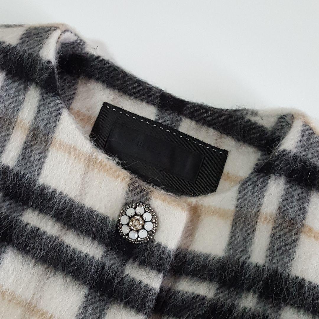 美品 TO BE CHIC MANTECO シャギーチェック ノーカラーコート