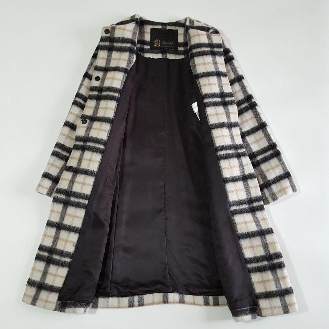 美品 TO BE CHIC MANTECO シャギーチェック ノーカラーコート