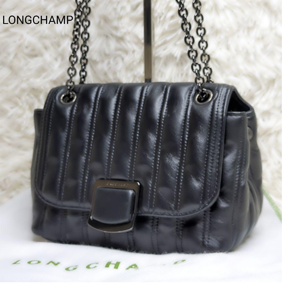 y*a様 美品✨ロンシャン ブリオッシュ ショルダー レザー 黒 キルティング