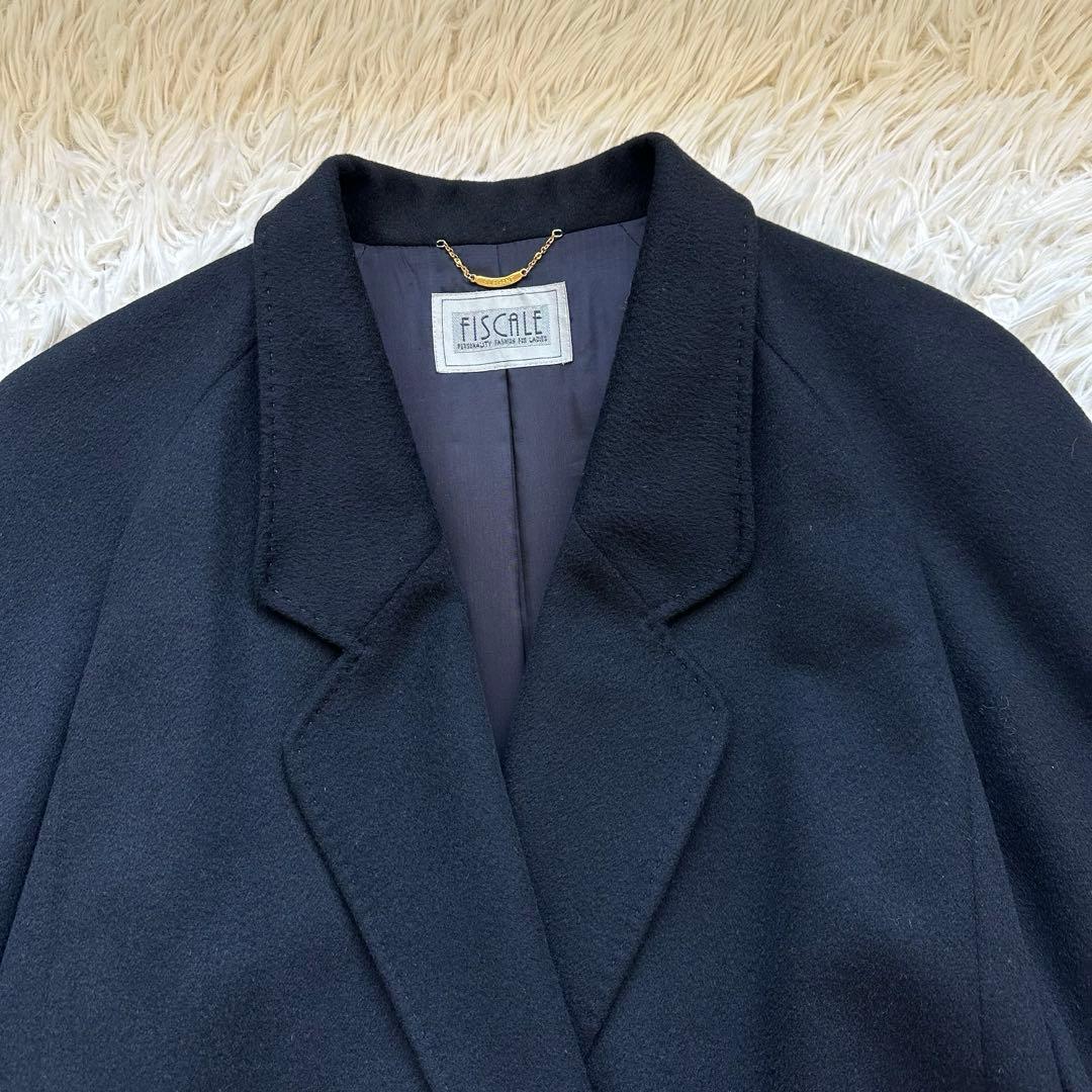 美品✨カシミヤ100%チェスターコート　ロング　ダブル　ラグラン袖　黒　ブラック