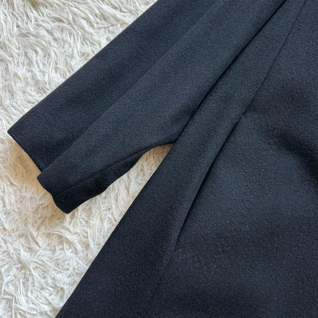 美品✨カシミヤ100%チェスターコート　ロング　ダブル　ラグラン袖　黒　ブラック