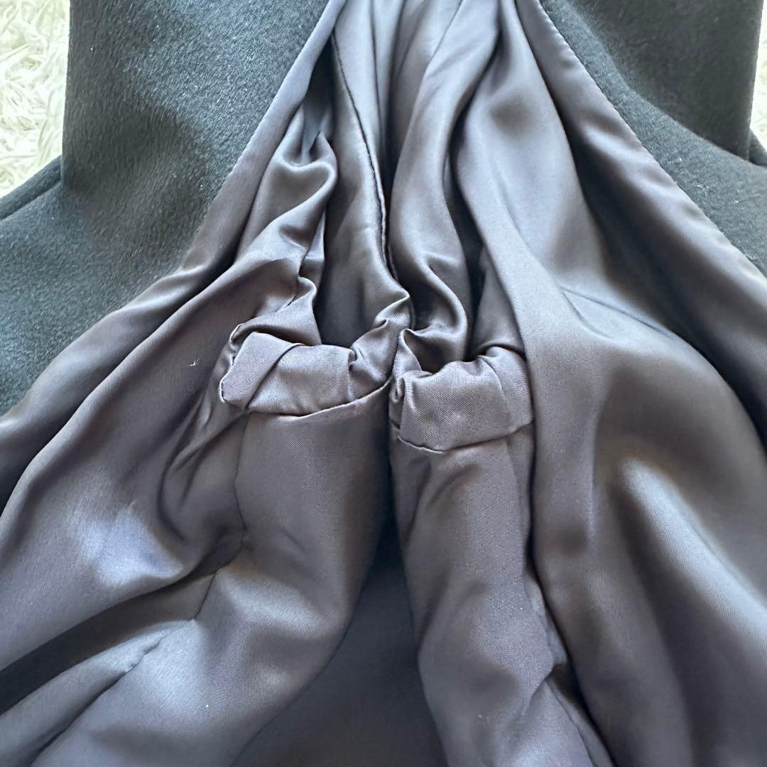 美品✨カシミヤ100%チェスターコート　ロング　ダブル　ラグラン袖　黒　ブラック