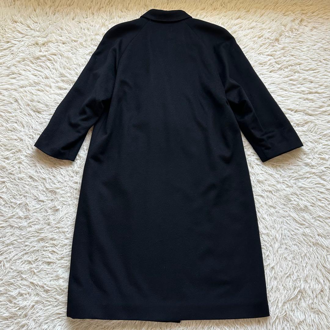 美品✨カシミヤ100%チェスターコート　ロング　ダブル　ラグラン袖　黒　ブラック