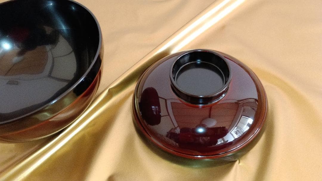 【天然木・本漆・新】越前溜塗 葉模様金蒔絵　吸物椀五客 大丸高級品