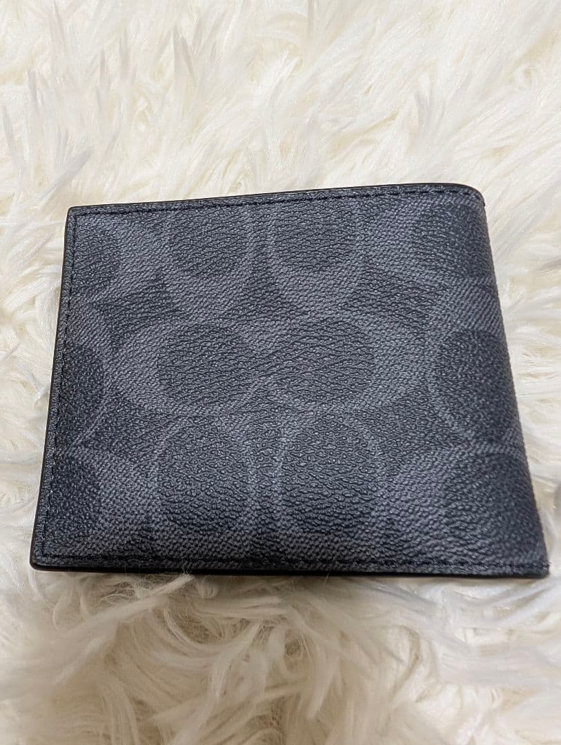 COACH F66551 シグネチャー 二つ折り財布 チャコールブラックネイビー