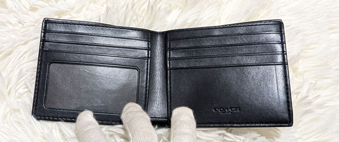 COACH F66551 シグネチャー 二つ折り財布 チャコールブラックネイビー
