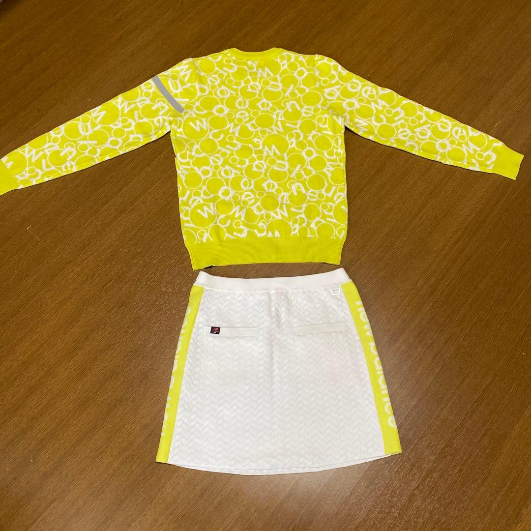 ニューバランス　ゴルフ　セットアップ　ニット　スカート　黄色　白　サイズＭ　美品