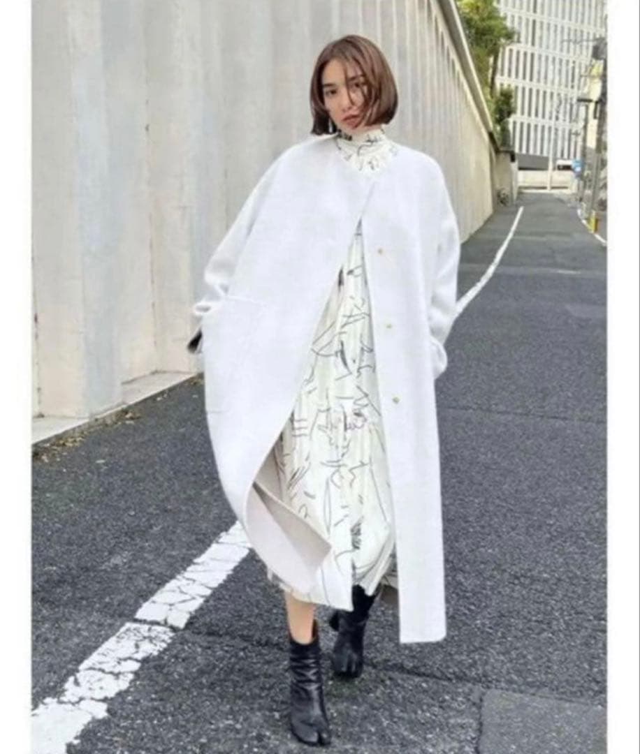 フレイ アイディー　ウールカシミアバイカラーリバーコート