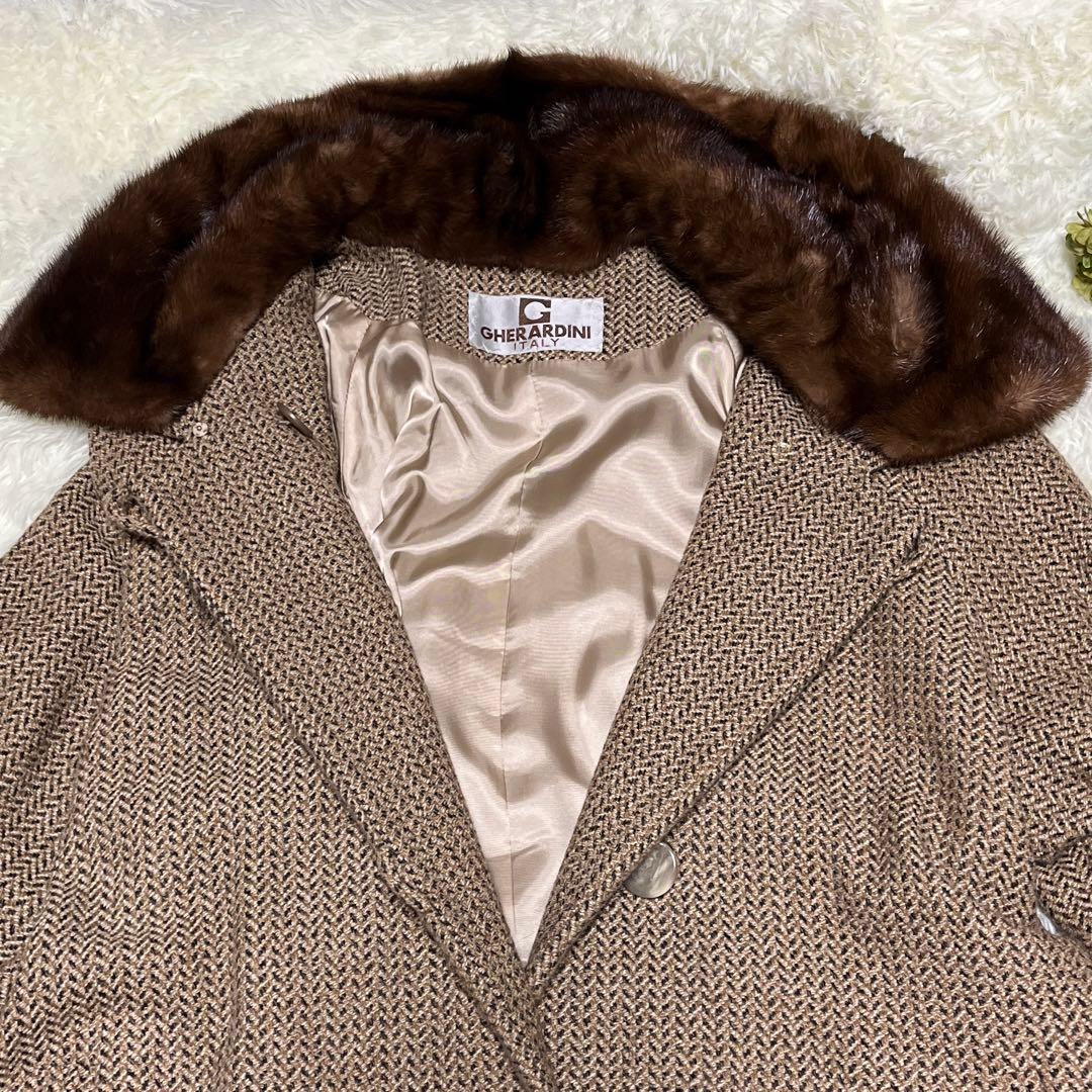 KAYEEゲラルディーニ【F】カシミヤファーコート　ツイードヘリンボーン