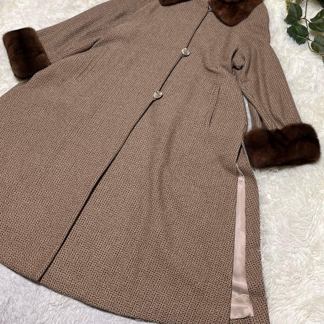 KAYEEゲラルディーニ【F】カシミヤファーコート　ツイードヘリンボーン