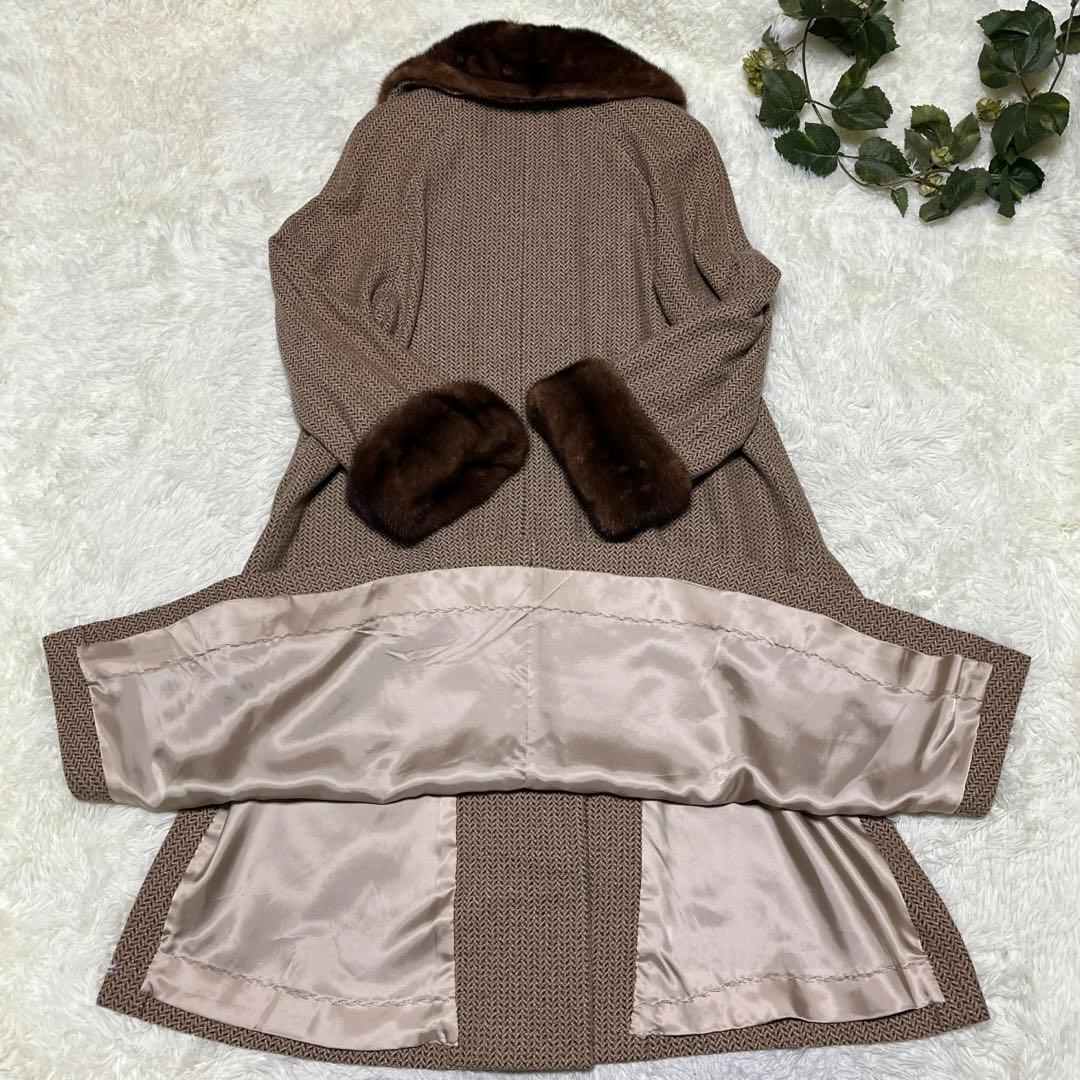 KAYEEゲラルディーニ【F】カシミヤファーコート　ツイードヘリンボーン