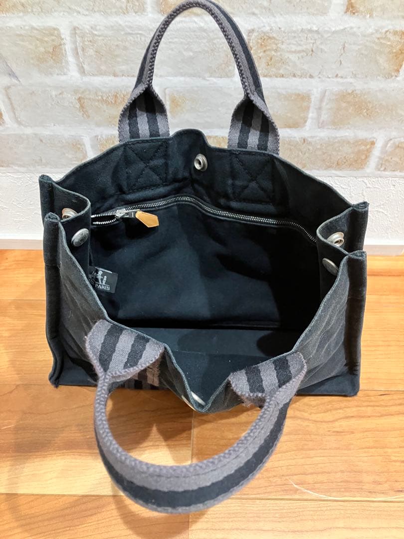 コニーさん限定　HERMES 黒 ストライプ トートバッグ キャンバス