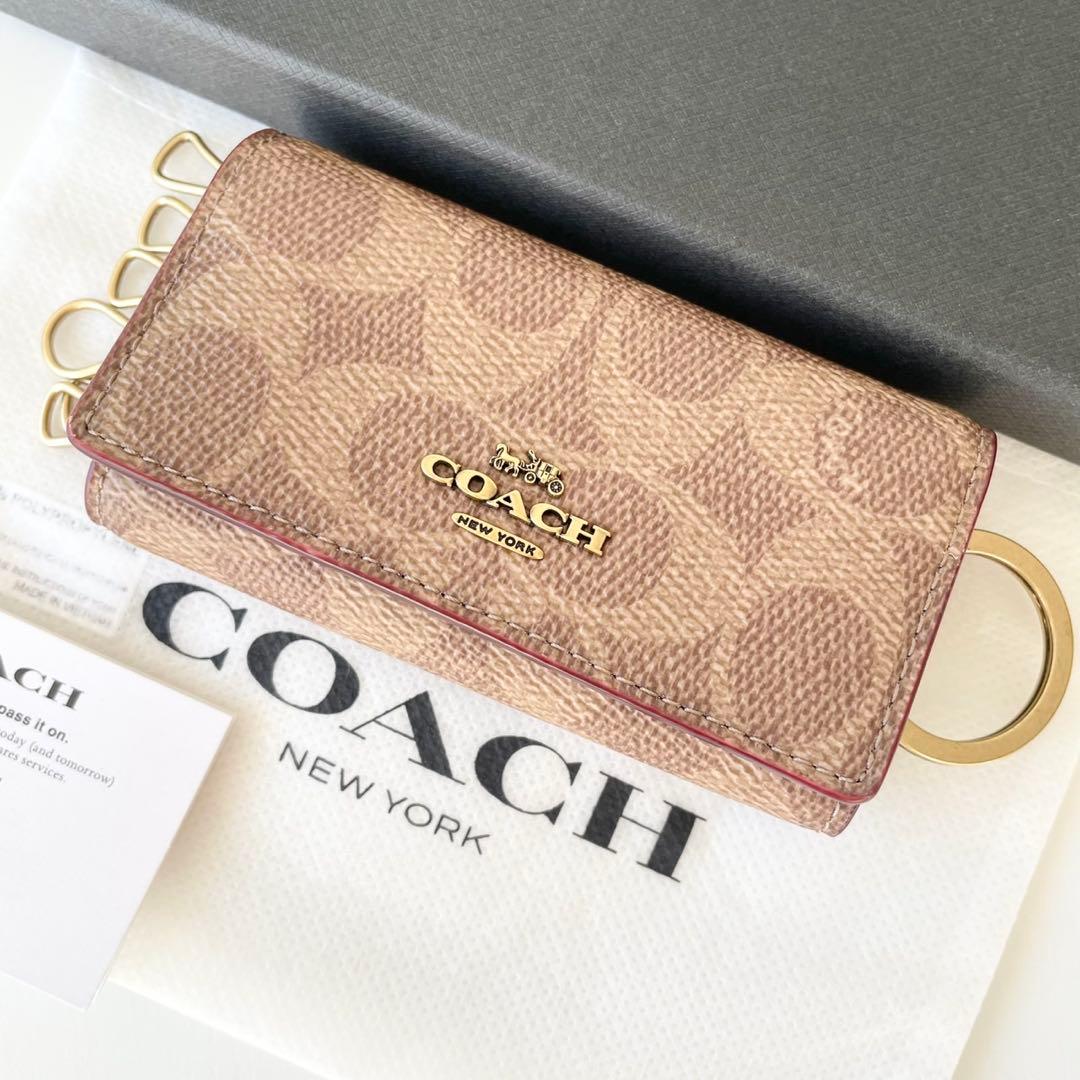 【新品】COACH 6 リング キー ケース シグネチャー キャンバス