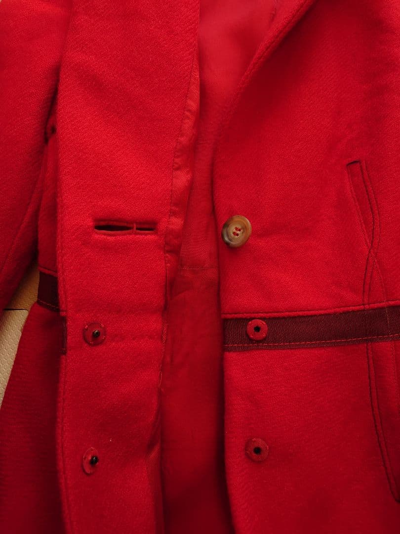 プラダ　ウール　ロングコート　赤　ルージュ　40