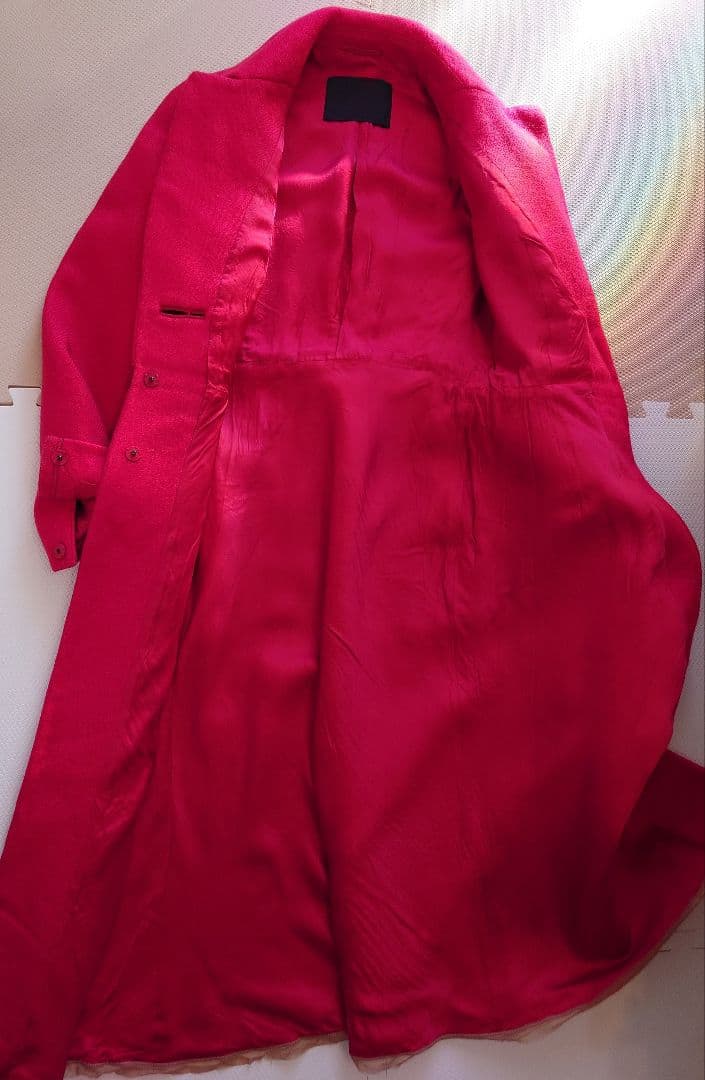 プラダ　ウール　ロングコート　赤　ルージュ　40