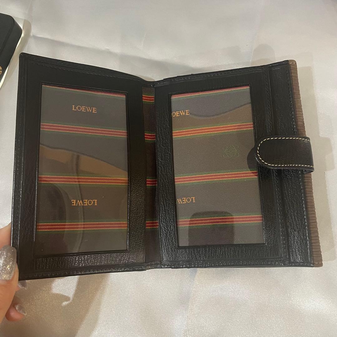鑑定済み LOEWE ロエベ バイカラー 二つ折り財布 プリーツ