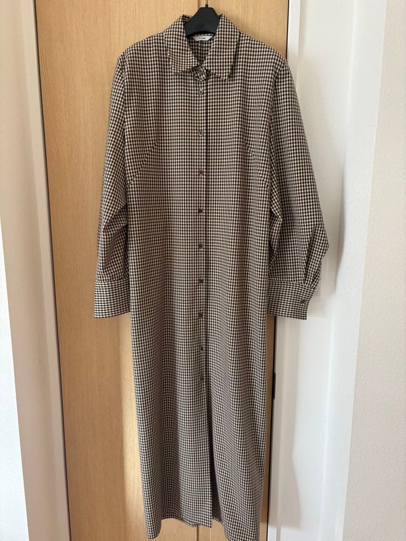 ワンピース CLANE POWERSHOULDER CHECK SHIRT ONEPIECE