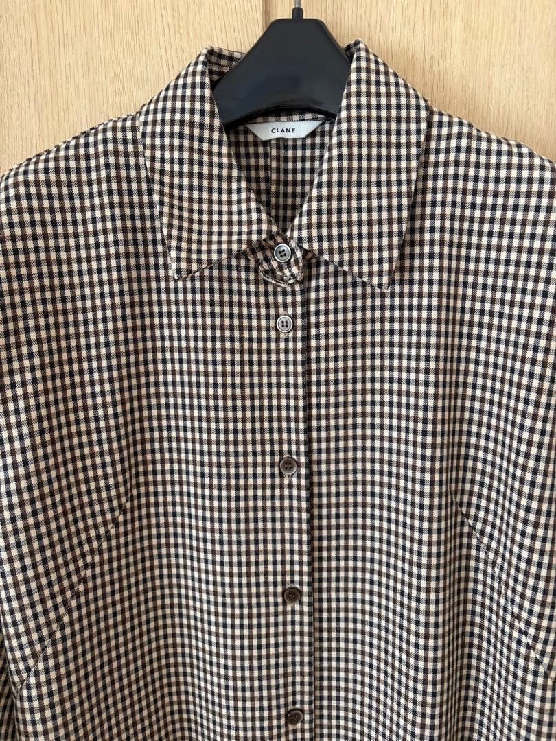 ワンピース CLANE POWERSHOULDER CHECK SHIRT ONEPIECE