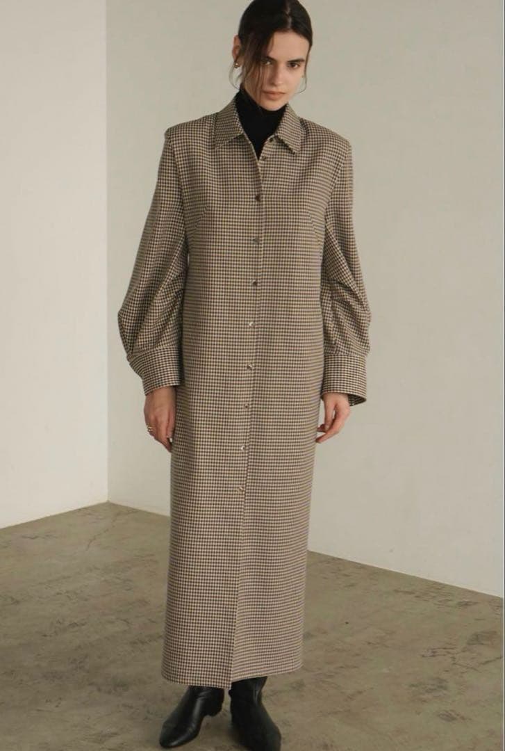 ワンピース CLANE POWERSHOULDER CHECK SHIRT ONEPIECE