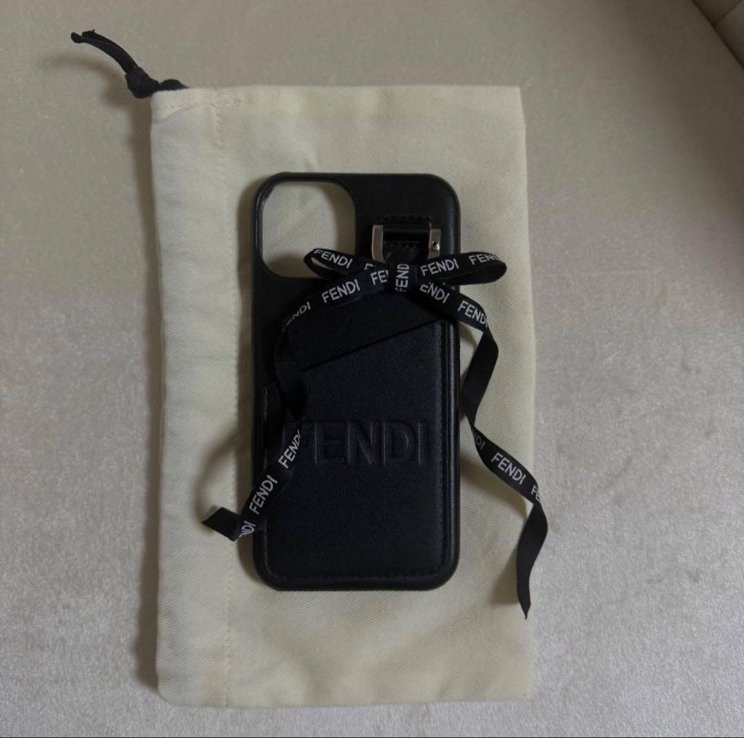 FENDI ブラックレザー iPhoneケース リボン付き