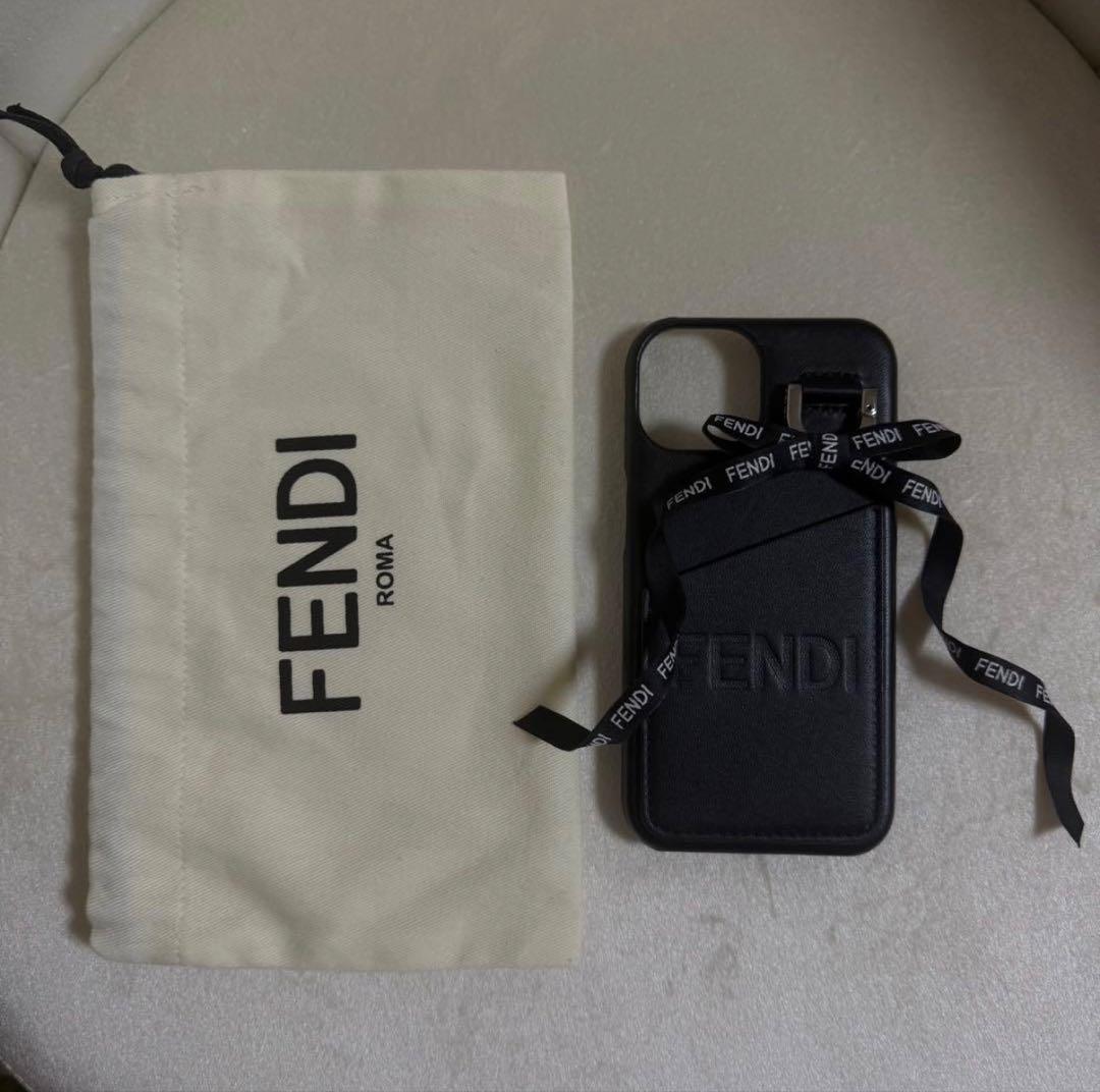 FENDI ブラックレザー iPhoneケース リボン付き