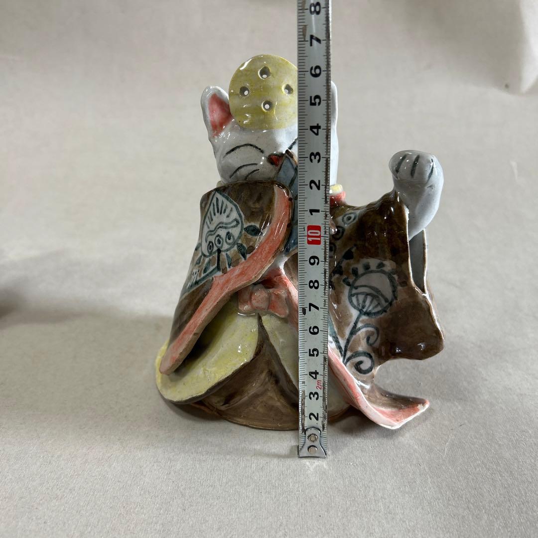 猫の招き雛人形 2体セット 陶器製