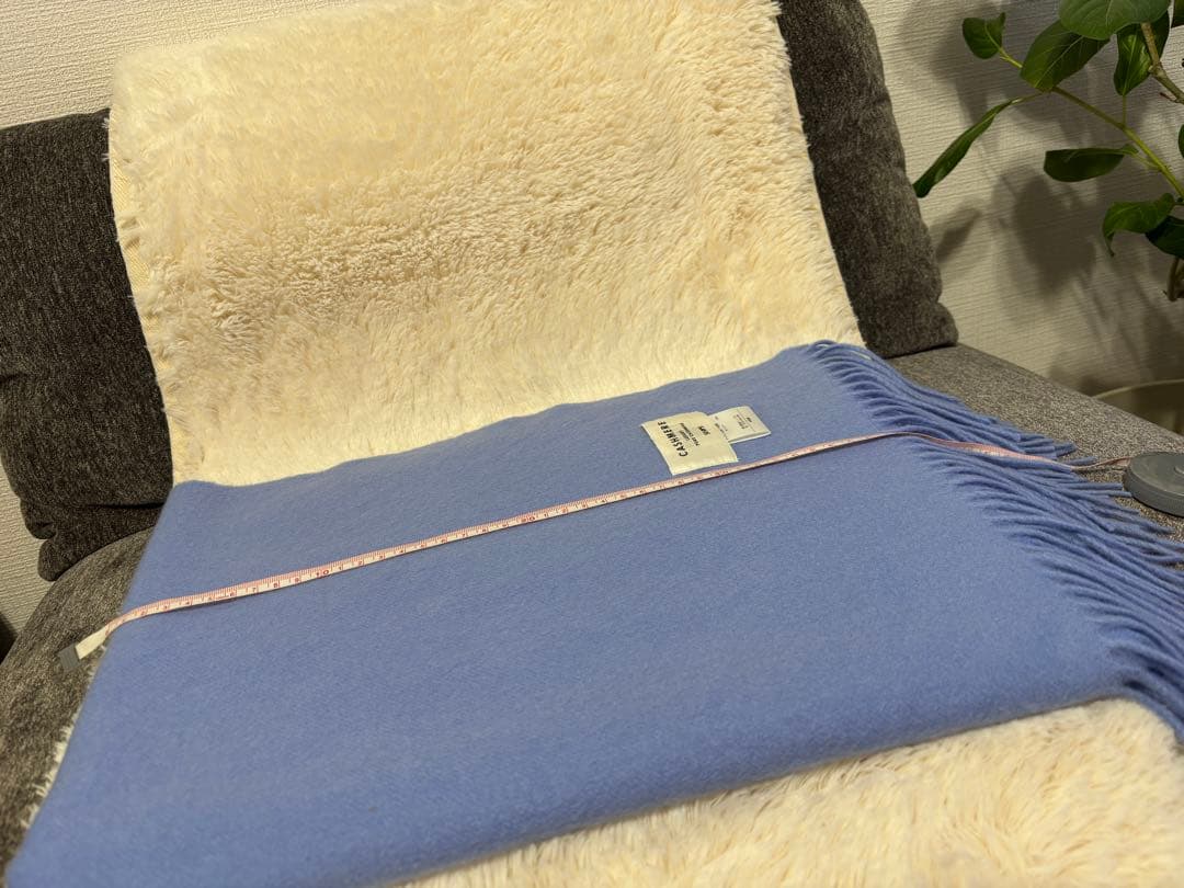 シップス　ラグジュアリー　ピュアカシミア　大判ストール　水色