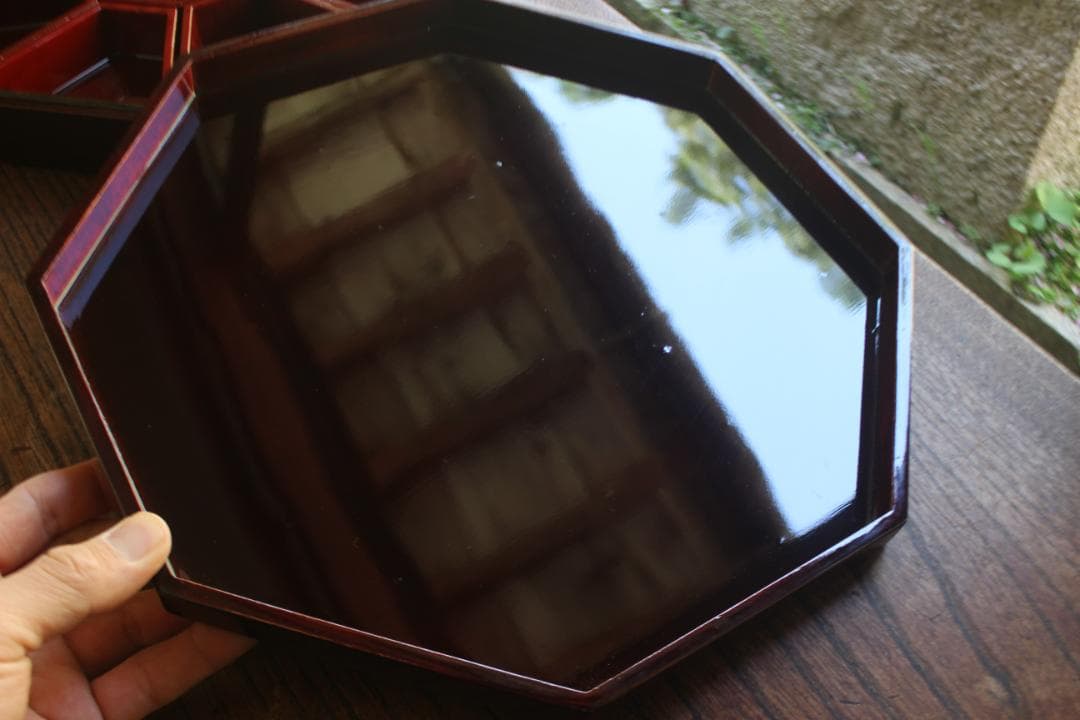 デッドストック！八角デザインに優美な螺鈿細工の映える蓋物（検民芸小物入れ弁当箱