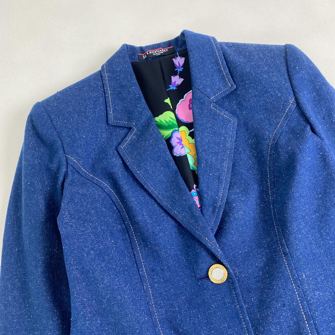 美品　レオナール　チェスターコート　レオナール 裏地総柄 派手 シルク デニム