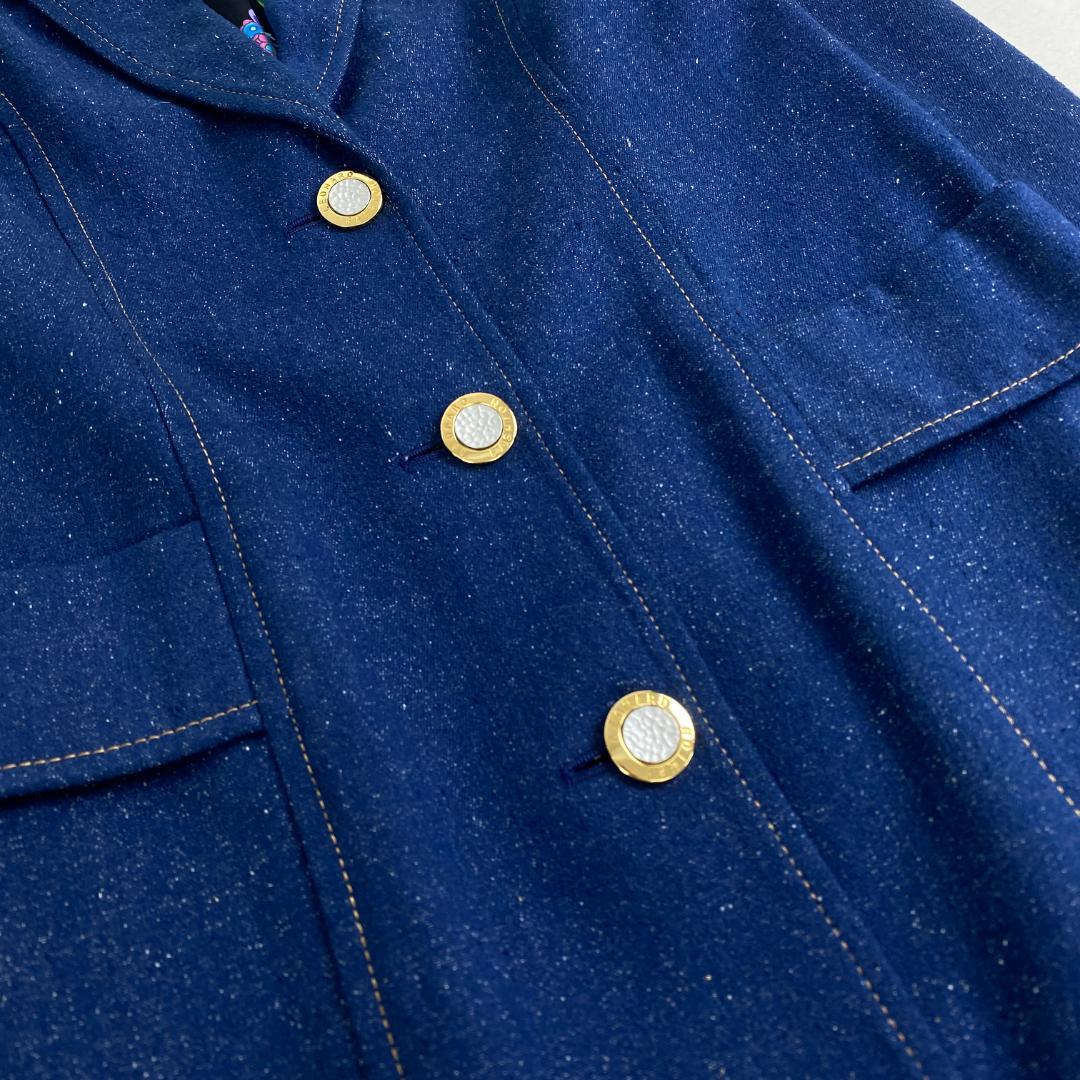 美品　レオナール　チェスターコート　レオナール 裏地総柄 派手 シルク デニム