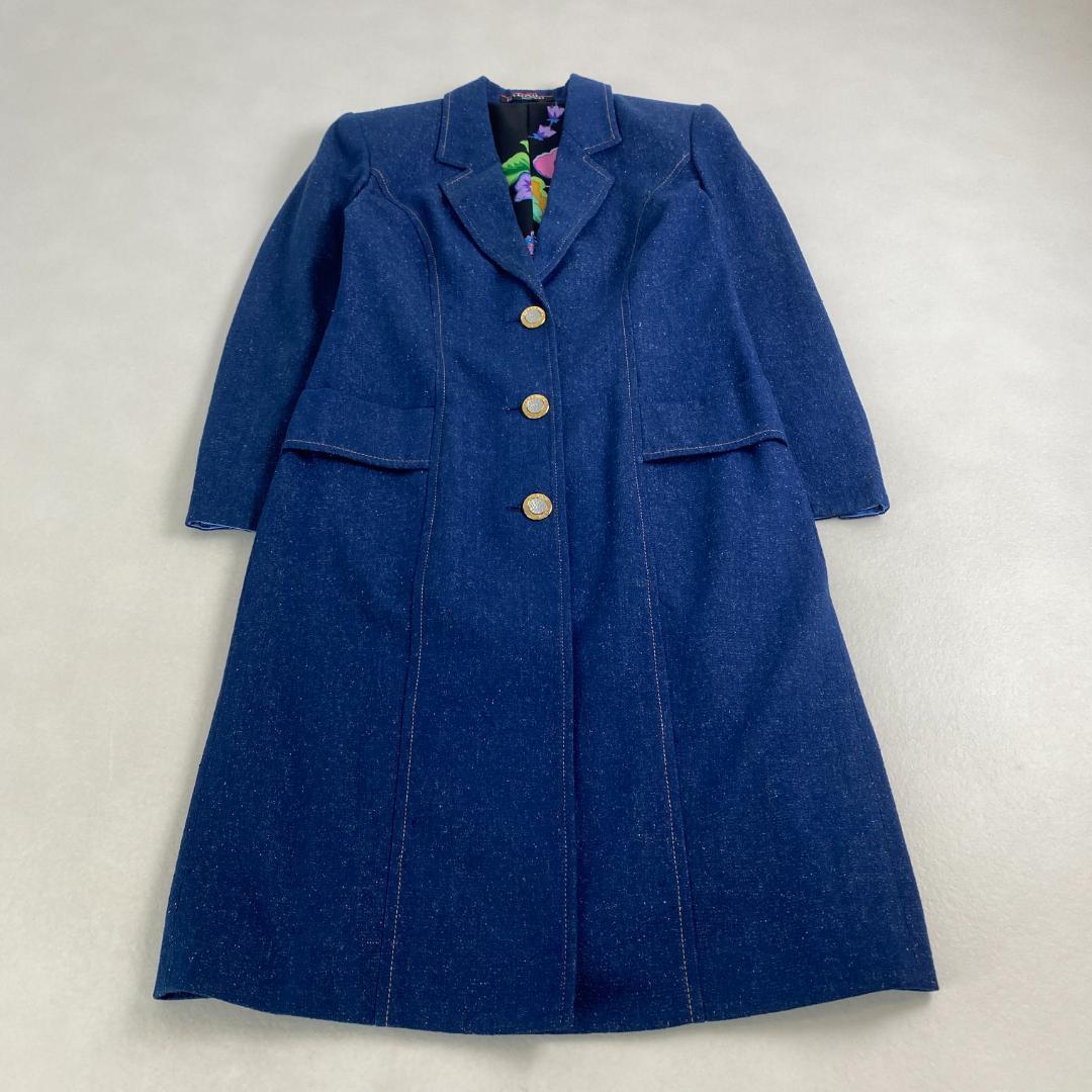 美品　レオナール　チェスターコート　レオナール 裏地総柄 派手 シルク デニム