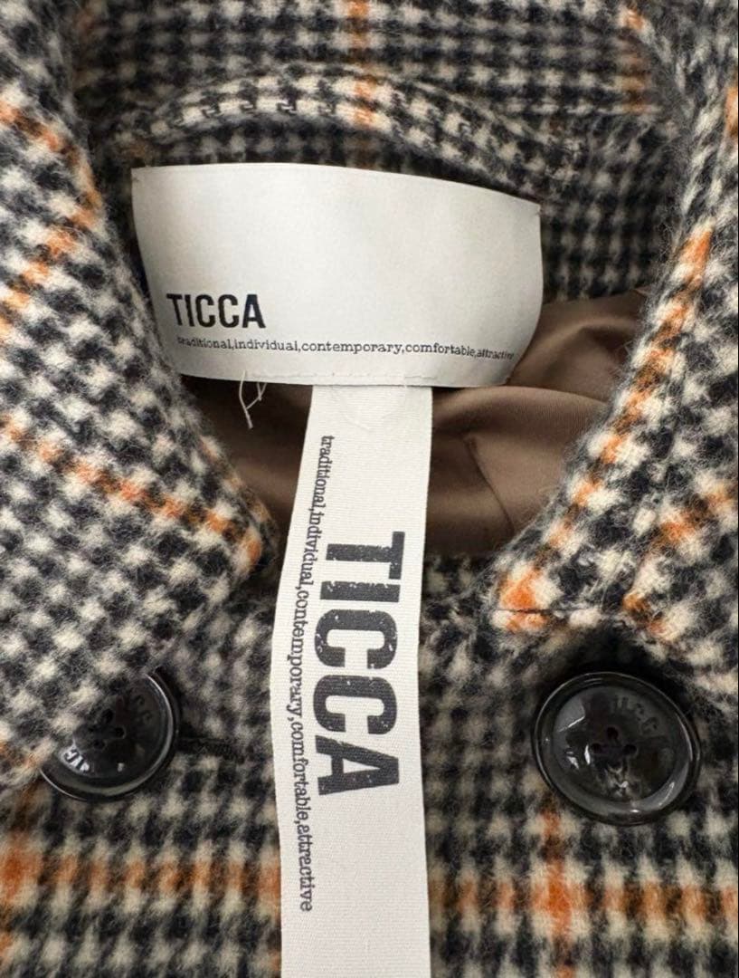 TICCA チェック柄 チェスターコート テントコート 千鳥格子柄 ブラウン
