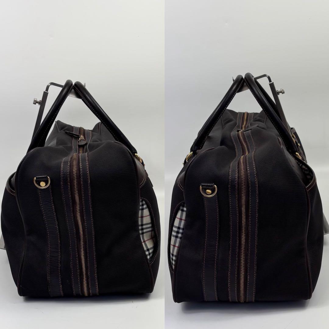 BURBERRY GOLFノバチェック レザー ボストンバッグ 旅行 ブラウン