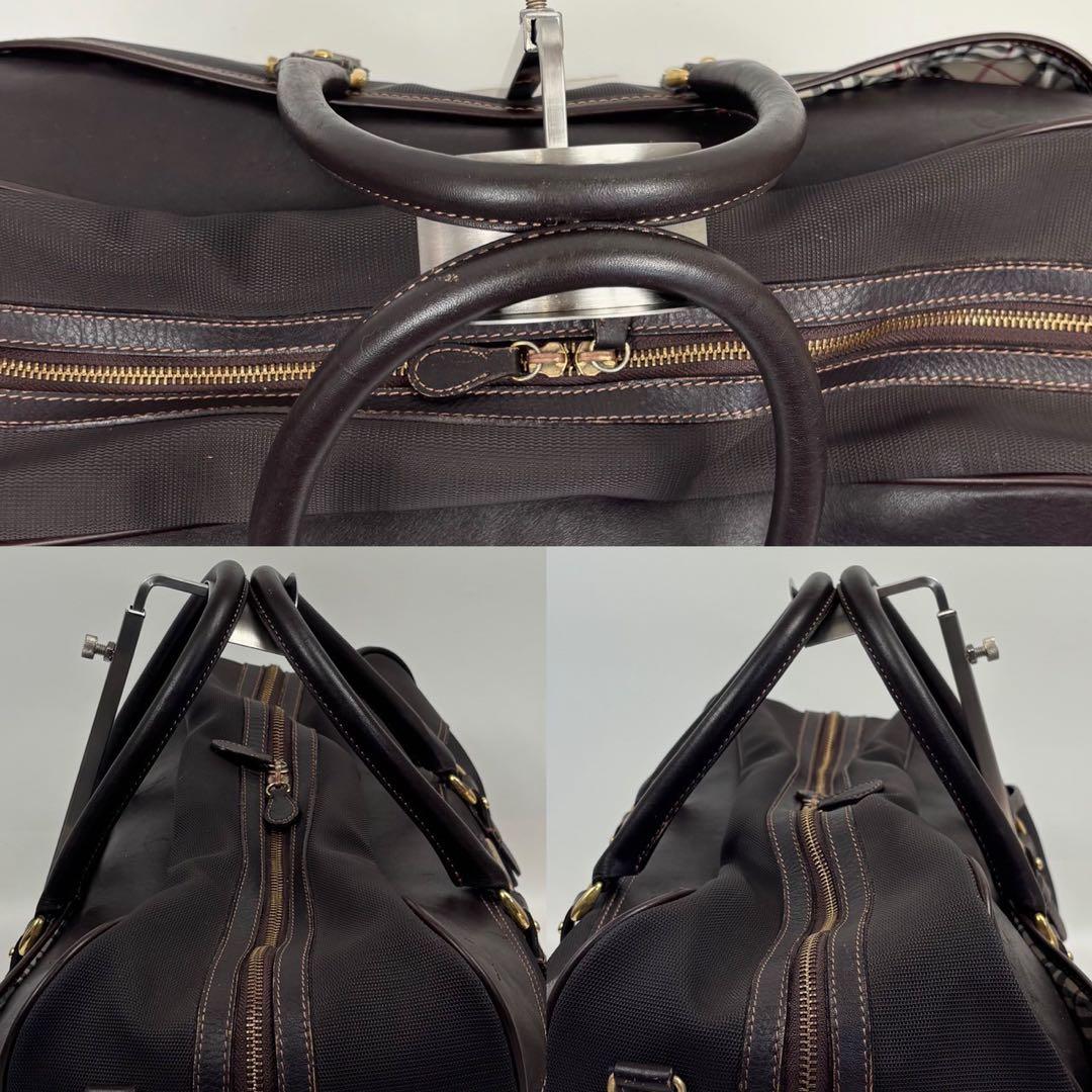 BURBERRY GOLFノバチェック レザー ボストンバッグ 旅行 ブラウン